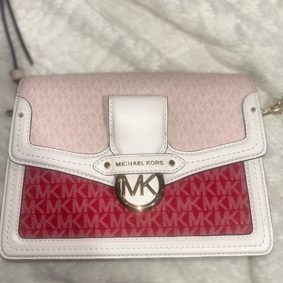 Michael Kors Pink and Red Crossbody Bag with Monogram